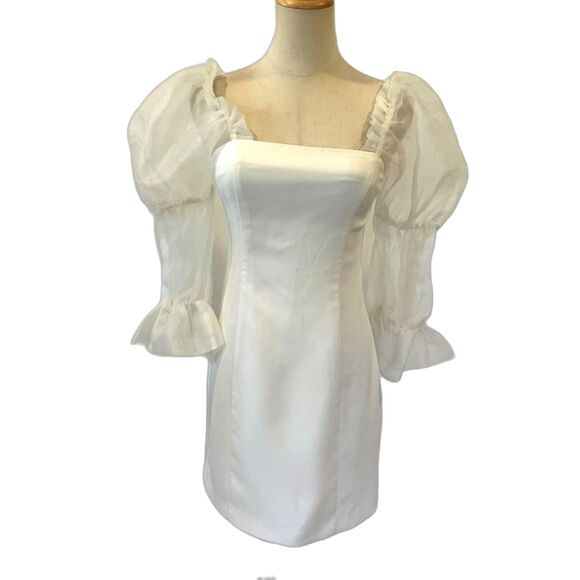 Amanda Uprichard Ivory Puff Sleeve Mini Dress Organza Puff Sleeve Small - Picture 2 of 11